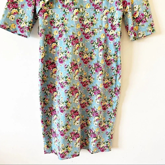 Lindy Bop Blue Floral Retro Style Pencil Dress Cottage Rose VLV Pinup Size Large - Picture 6 of 9